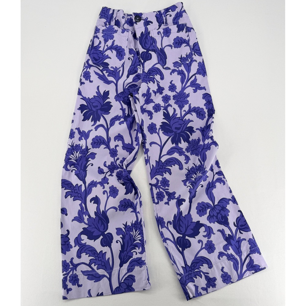 Maeve Anthropologie The Colette Floral Damask Wide Leg Pants 25 Purple Excellent - Picture 1 of 10